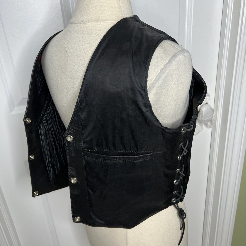 Silver Bike Leather Motorcycle Vest Red Floral Fringe Jacket L Festival Read - Picture 13 of 16